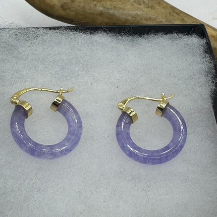 Vintage Purple Jade Gold Lucky Hoop Earrings