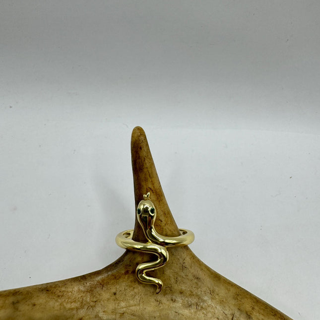 Vintage Tiny Gold Snake Ring | Golden 925 Sterling Silver Wedding Band Serpent Ring - Unique Gift Statement Cocktail Ring
