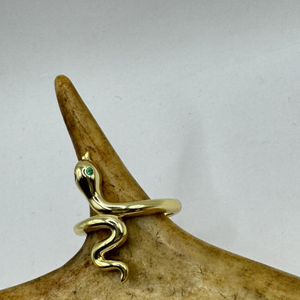 Vintage Tiny Gold Snake Ring | Golden 925 Sterling Silver Wedding Band Serpent Ring - Unique Gift Statement Cocktail Ring