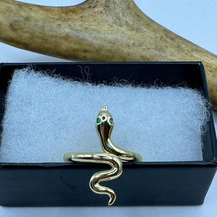 Vintage Tiny Gold Snake Ring | Golden 925 Sterling Silver Wedding Band Serpent Ring - Unique Gift Statement Cocktail Ring