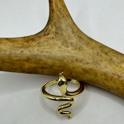 Vintage Tiny Gold Snake Ring | Golden 925 Sterling Silver Wedding Band Serpent Ring - Unique Gift Statement Cocktail Ring