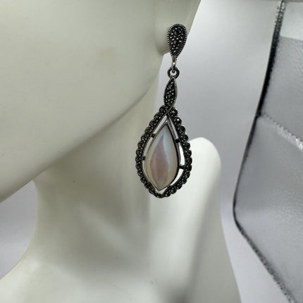 Vintage White mother of Pearl Silver Marcasite Earrings BlDeco | 925 Sterling Silver Earrings | Minimalist Everyday