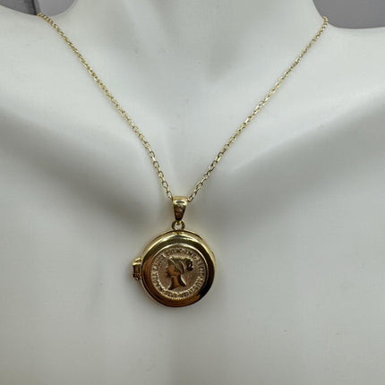 Vintage Gold Locket | Tiny Gold Coin Photo Memory Charm Pendant | 925 Sterling Silver Delicate Chain | Small Photo Mini Memory Necklace