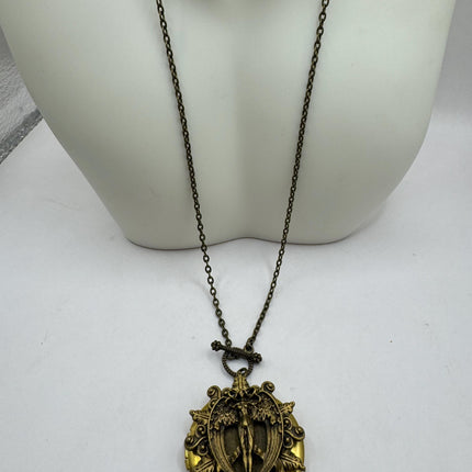 Vintage Large Chunky Gold Goddess Photo Locket Gold Memory Charm Bronze Gold Chain