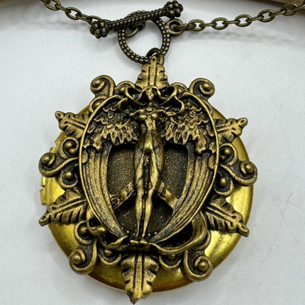 Vintage Large Chunky Gold Goddess Photo Locket Gold Memory Charm Bronze Gold Chain