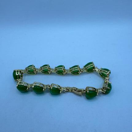 Vintage Heart Gold Bracelet | Green Jade Aventurine Gemstone Clear Crystal Lucky Jade Golden Bronze Wealth Prosperity Good Luck Bracelet