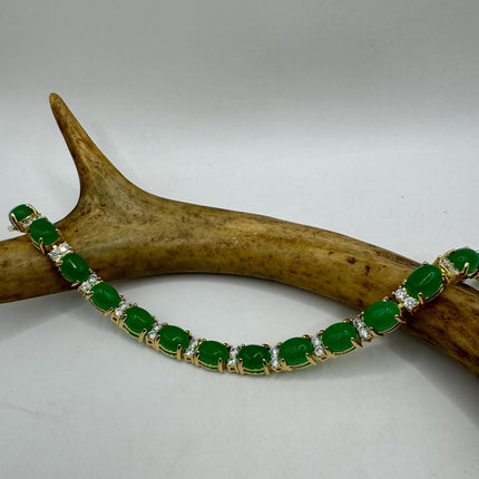 Vintage Gold Bracelet | Green Aventurine Gemstone Clear Crystal Lucky Jade Bracelet - Golden Bronze Wealth Prosperity Good Luck Bracelet