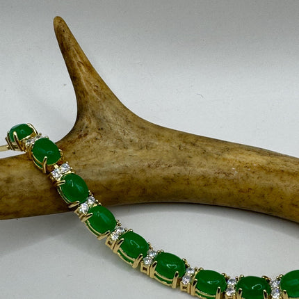 Vintage Gold Bracelet | Green Aventurine Gemstone Clear Crystal Lucky Jade Bracelet - Golden Bronze Wealth Prosperity Good Luck Bracelet