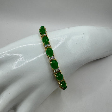 Vintage Gold Bracelet | Green Aventurine Gemstone Clear Crystal Lucky Jade Bracelet - Golden Bronze Wealth Prosperity Good Luck Bracelet