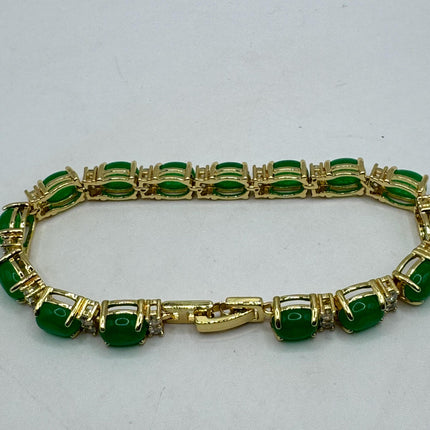 Vintage Gold Bracelet | Green Aventurine Gemstone Clear Crystal Lucky Jade Bracelet - Golden Bronze Wealth Prosperity Good Luck Bracelet