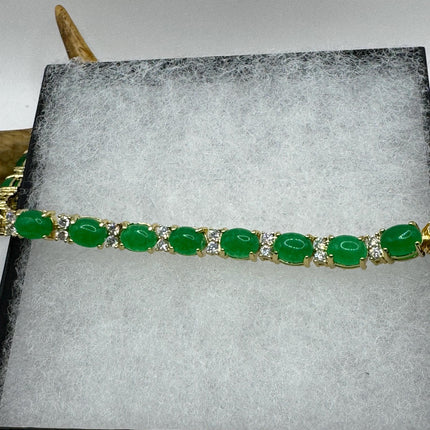Vintage Gold Bracelet | Green Aventurine Gemstone Clear Crystal Lucky Jade Bracelet - Golden Bronze Wealth Prosperity Good Luck Bracelet