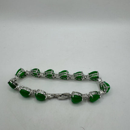 Vintage Heart Gold Bracelet | Green Jade Aventurine Gemstone Clear Crystal Lucky Jade Golden Bronze Wealth Prosperity Good Luck Bracelet