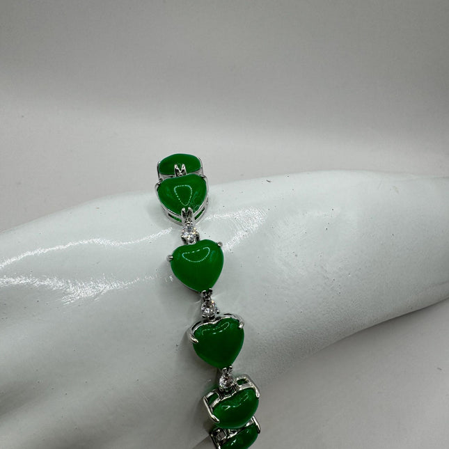 Vintage Heart Gold Bracelet | Green Jade Aventurine Gemstone Clear Crystal Lucky Jade Golden Bronze Wealth Prosperity Good Luck Bracelet