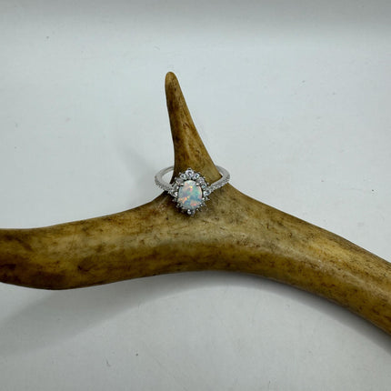 Vintage Tiny Gemstone Ring | White Fire Opal Stacking Promise Ring - 925 Sterling Silver Band Prom Wedding or Everyday Ring Engagement