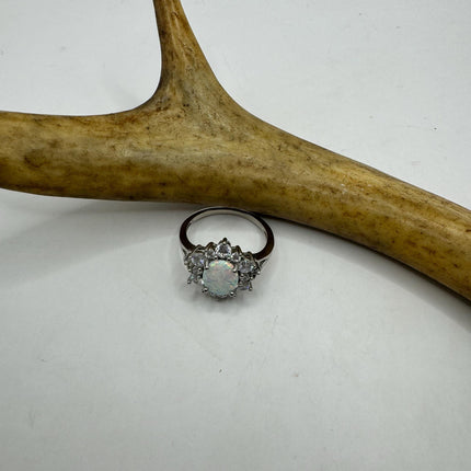 Vintage Tiny Gemstone Ring | White Fire Opal Stacking Promise Ring - 925 Sterling Silver Band Prom Wedding or Everyday Ring Engagement