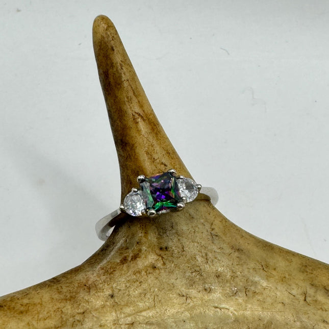 Vintage Gemstone Ring | Blue Aquamarine Crystal Birthstone Statement Ring | 925 Sterling Silver Band - Size 7.25 - Free US Shipping