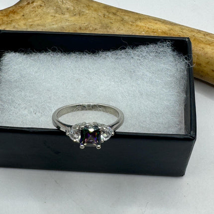 Vintage Gemstone Ring | Blue Aquamarine Crystal Birthstone Statement Ring | 925 Sterling Silver Band - Size 7.25 - Free US Shipping