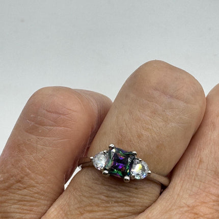 Vintage Gemstone Ring | Blue Aquamarine Crystal Birthstone Statement Ring | 925 Sterling Silver Band - Size 7.25 - Free US Shipping