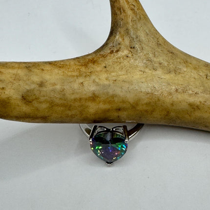 Vintage Gemstone Ring | Mystic Blue Topaz Crystal Birthstone Statement Ring | 925 Sterling Silver Band Engagement Promise Bride