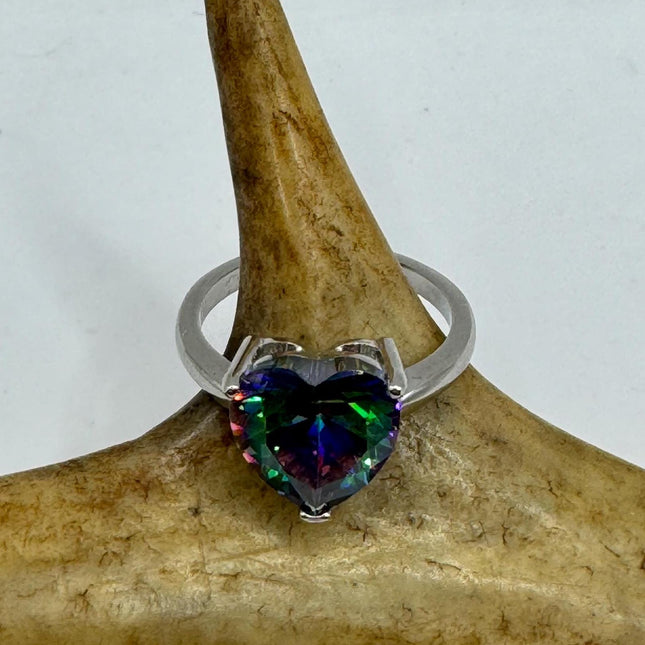 Vintage Gemstone Ring | Mystic Blue Topaz Crystal Birthstone Statement Ring | 925 Sterling Silver Band Engagement Promise Bride