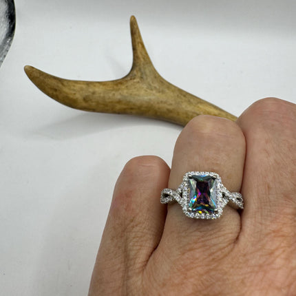 Vintage Gemstone Ring | Mystic Blue Topaz Crystal Birthstone Statement Ring | 925 Sterling Silver Band Engagement Promise Bride