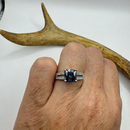 Vintage Gemstone Ring | Mystic Blue Topaz Crystal Birthstone Statement Ring | 925 Sterling Silver Band Engagement Promise Bride