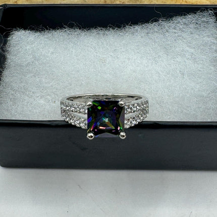 Vintage Gemstone Ring | Mystic Blue Topaz Crystal Birthstone Statement Ring | 925 Sterling Silver Band Engagement Promise Bride