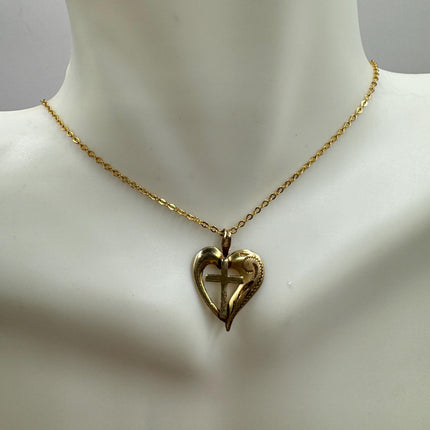 Vintage Gold Pendant Necklace | 12k GF Tiny Minimal Heart Love Cross Delicate Gold Chain | Everyday Stacking Wedding Prom Jewelry