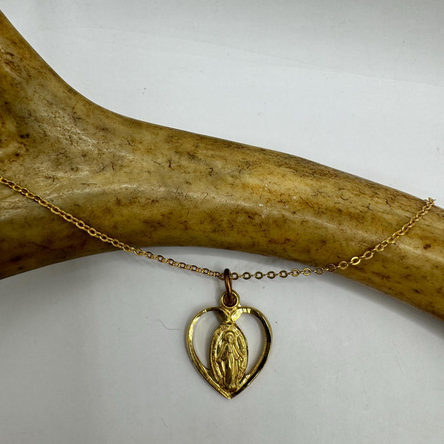 Vintage Gold Pendant Necklace | 12k GF Tiny Minimal Heart Love Cross Mary Delicate Gold Chain | Everyday Stacking Wedding Prom Jewelry