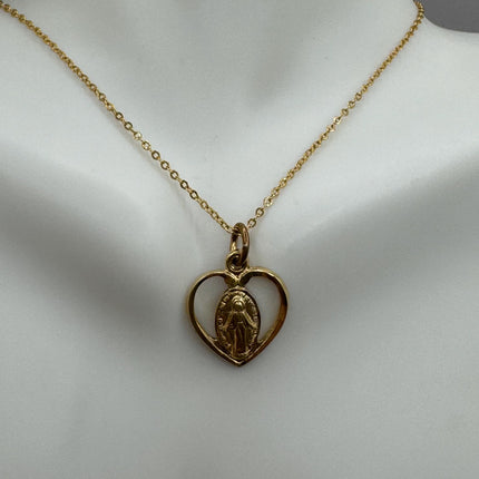 Vintage Gold Pendant Necklace | 12k GF Tiny Minimal Heart Love Cross Mary Delicate Gold Chain | Everyday Stacking Wedding Prom Jewelry