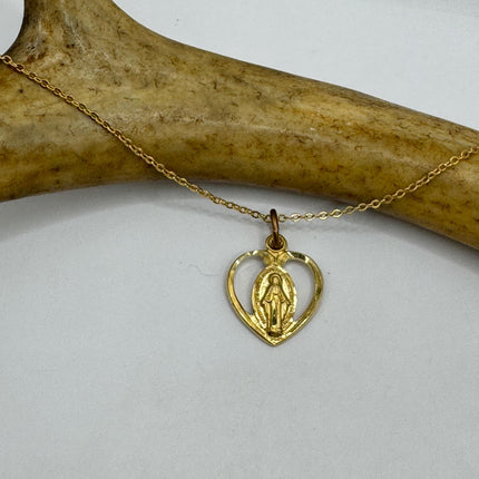 Vintage Gold Pendant Necklace | 12k GF Tiny Minimal Heart Love Cross Mary Delicate Gold Chain | Everyday Stacking Wedding Prom Jewelry