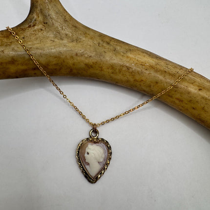 Vintage Cameo Gold Pendant Necklace | 12k GF Tiny Minimal Heart Love Delicate Gold Chain | Everyday Stacking Wedding Prom Jewelry