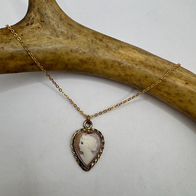 Vintage Cameo Gold Pendant Necklace | 12k GF Tiny Minimal Heart Love Delicate Gold Chain | Everyday Stacking Wedding Prom Jewelry