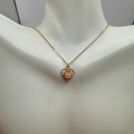 Vintage Cameo Gold Pendant Necklace | 12k GF Tiny Minimal Heart Love Delicate Gold Chain | Everyday Stacking Wedding Prom Jewelry