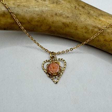Vintage Cameo Gold Pendant Necklace | 12k GF Tiny Minimal Heart Love Delicate Gold Chain | Everyday Stacking Wedding Prom Jewelry