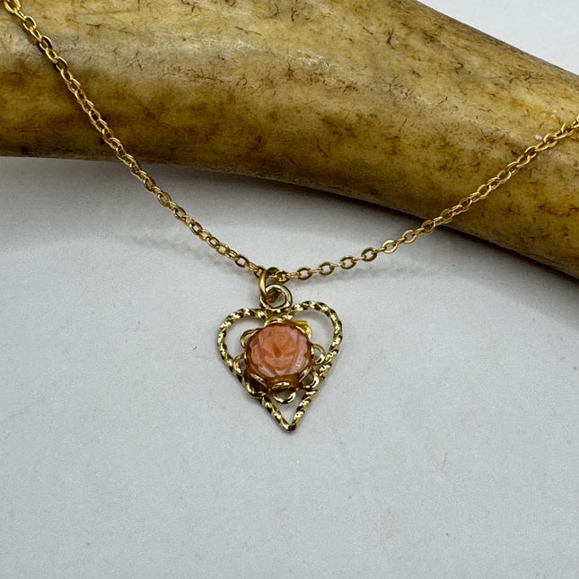 Vintage Cameo Gold Pendant Necklace | 12k GF Tiny Minimal Heart Love Delicate Gold Chain | Everyday Stacking Wedding Prom Jewelry