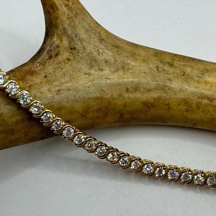 Vintage Gold Tennis Bracelet | Bezel Set Cubic Zirconia Crystal Diamond Gemstone | Golden 925 Sterling Silver Stackable Tennis Bracelet