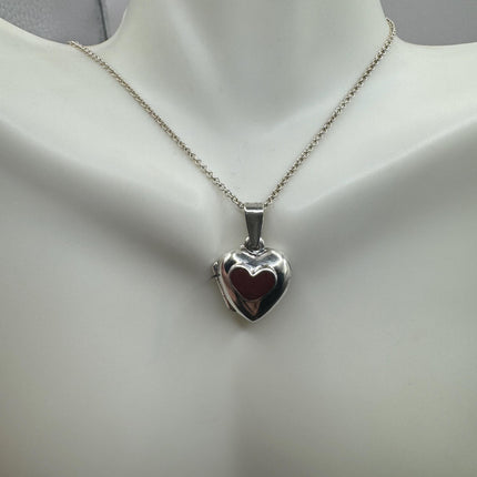 Vintage Red Carnelian Silver Locket | Small Heart Pendant Photo Memory Charm | 925 Sterling Silver Necklace