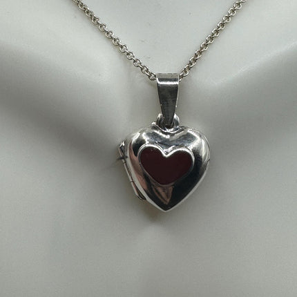 Vintage Red Carnelian Silver Locket | Small Heart Pendant Photo Memory Charm | 925 Sterling Silver Necklace