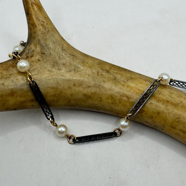 Vintage Silver Tennis Bracelet | Cubic Zirconia Pearl | 925 Sterling Silver