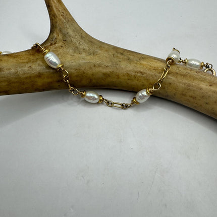 Vintage Gold Silver Tennis Bracelet | Pearl |14k Gold Filled