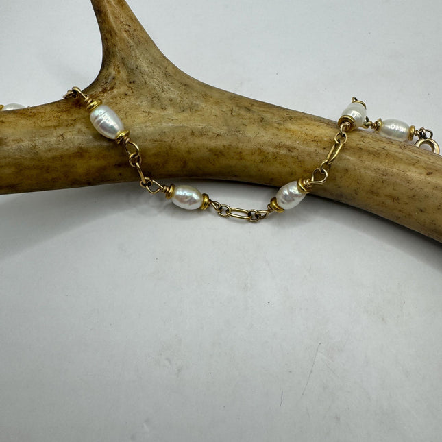 Vintage Gold Silver Tennis Bracelet | Pearl |14k Gold Filled
