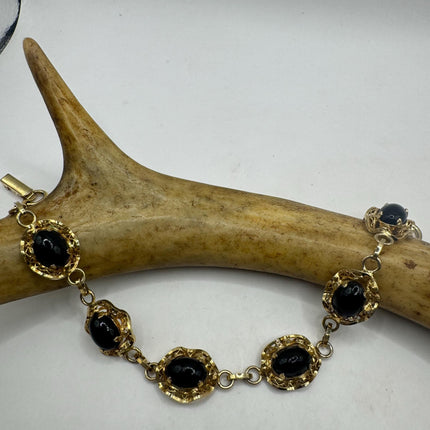 Vintage Gold Black Onyx Tennis Bracelet 14k Gold Filled