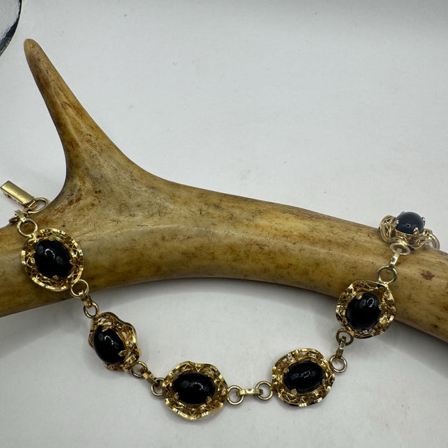 Vintage Gold Black Onyx Tennis Bracelet 14k Gold Filled