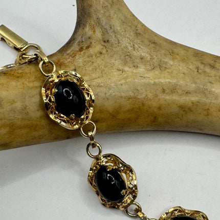 Vintage Gold Black Onyx Tennis Bracelet 14k Gold Filled