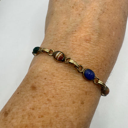 Vintage Gold Onyx Scarab Tennis Bracelet - 14k Gold Minimalist Stacking Bracelet