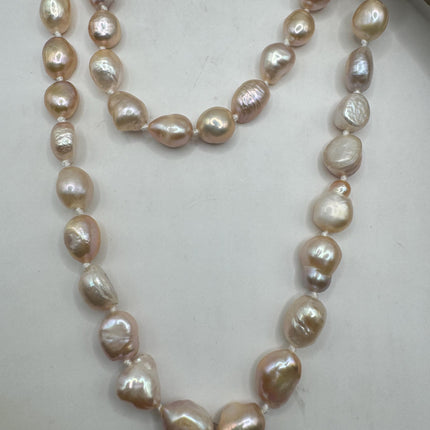 Vintage Pearl Necklace | Hand Knotted Pink Pearl Gemstone 40 Inch Jump Rope Length Elegant Statement Layering Necklace