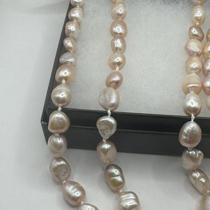 Vintage Pearl Necklace | Hand Knotted Pink Pearl Gemstone 40 Inch Jump Rope Length Elegant Statement Layering Necklace