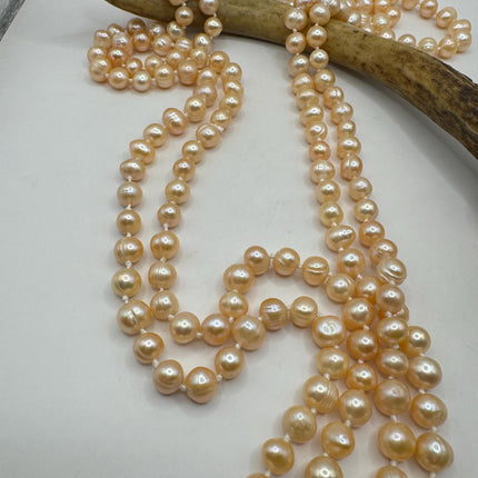Vintage Pearl Necklace | Hand Knotted Pink Pearl Gemstone 44 inch Jump Rope Length Elegant Statement Layering Necklace