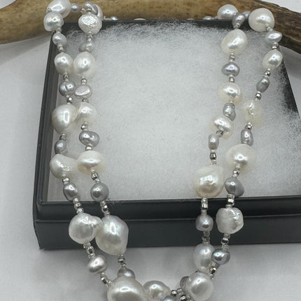 Vintage Pearl Necklace | Hand Knotted Pink Pearl Gemstone 44 Inch Jump Rope Length Elegant Statement Layering Necklace